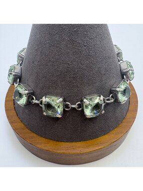 Pale Blue Green Quartz Station Bracelet 925 Sterling Silver Size 8" Length